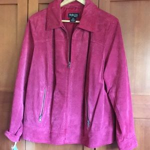 Women’s red leather suede jacket.